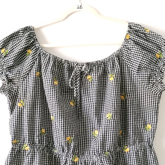 Forever 21 Womens Black White Gingham Off-Shoulder Embroidered Crop Top Size 2X - Picture 2 of 8